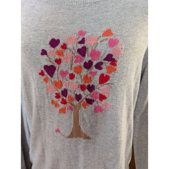 Talbots Petite Light Gray Sweater Heart Tree  Button Shoulder Detail Size LP - Picture 2 of 9
